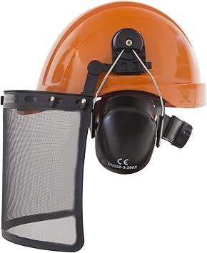 hard hat with face shield and ear protection