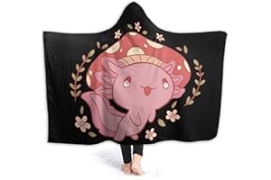 ARTIEMASTER Axolotl and Mushroom Hooded Blanket Soft and Lightweight Flannel Throw Suitable for Use in Bed, Living Room and Travel 60"x50" for Teens