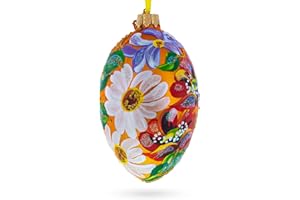 BESTPYSANKY Poppy & Daisy Flowers Glass Egg Ornament 4 Inches