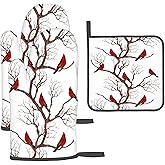 Winter Cardinal Birds Oven Mitts and Pot Holders Sets of 3 Kitchen Hot Pads Oven Gloves Heat Resistant Washable for Cooking Grilling Baking Christmas Holiday Kitchen Decor Cardinal Gifts for Women
