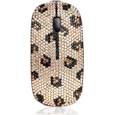 Bling Luxury Crystal Rhinestone Wireless Mouse Sparkly Computer Mouse with USB Receiver for Girls, Bedazzled Leopard Mice for Notebook, PC, Laptop, MacBook - Champagne