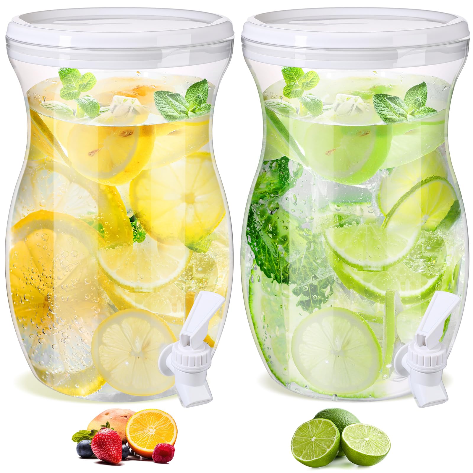 Photo 1 of Havawish 2 Pcs 1 Gallon Plastic Beverage Dispenser with Spigot Clear Summer Kitchen Fridge Drink Dispenser for Parties Lemonade Juice Tea Beer Cold Water(White,Gourd)