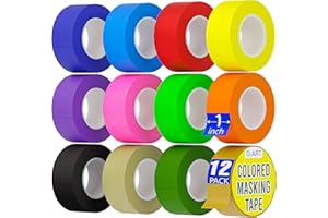 DEART 12 Pack - 1 inch Masking Tape Colored Painters Tape for Arts & Crafts Labeling or Coding, Kids Art Supplies Color Tape Rolls, Craft Tapes Colorful Masking Tape, DIY Artist Teachers Tape