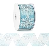 Amazon.com: HUIHUANG Snowflake Glitter Wired Ribbon, Blue and White ...
