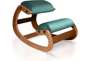 ECORDESK Ergonomic Kneeling Chair, Adjustable Seat - Office Chair for Desk, Posture Corrector, Premium Comfort Cushion, Wooden Rocking Knee Chair (Green)