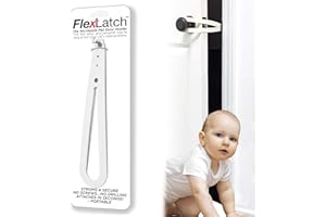 FlexLatch Baby-Pet Door Holder Latch, Child Proof Door Lock, Flex Latch Strap, Lets Cats in and Keeps Children Out (White)