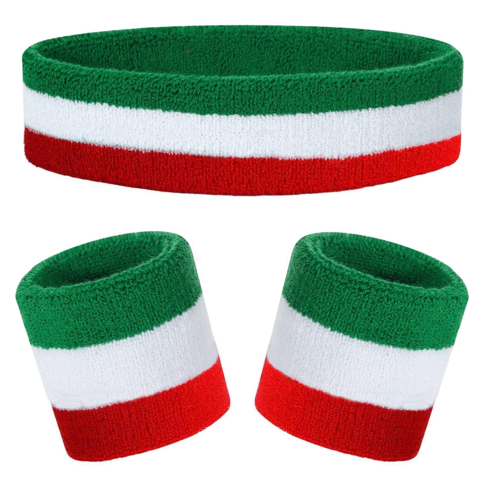 Kids Sweatbands Headband Wristband Set - Athletic Cotton Sweat Band for Sports - Ultimate Sweat-Absorbing 3-piece Set (1 Headband + 2 Wristbands) (Teal+White+Red)