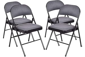 Giantex 4-Pack Folding Chairs, Fabric Dining Chair Set with Metal Frame, Padded Seat and Back, Non-Slip Foot Pads, Foldable Event Chairs, Party Chair Set for Home Office, Guest Room, Conference Room