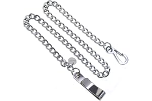 Watchvshop Stainless Steel Pocket Watch Chain Albert Chain With Curb Link, Belt Clip and Polish Clasp FCS90