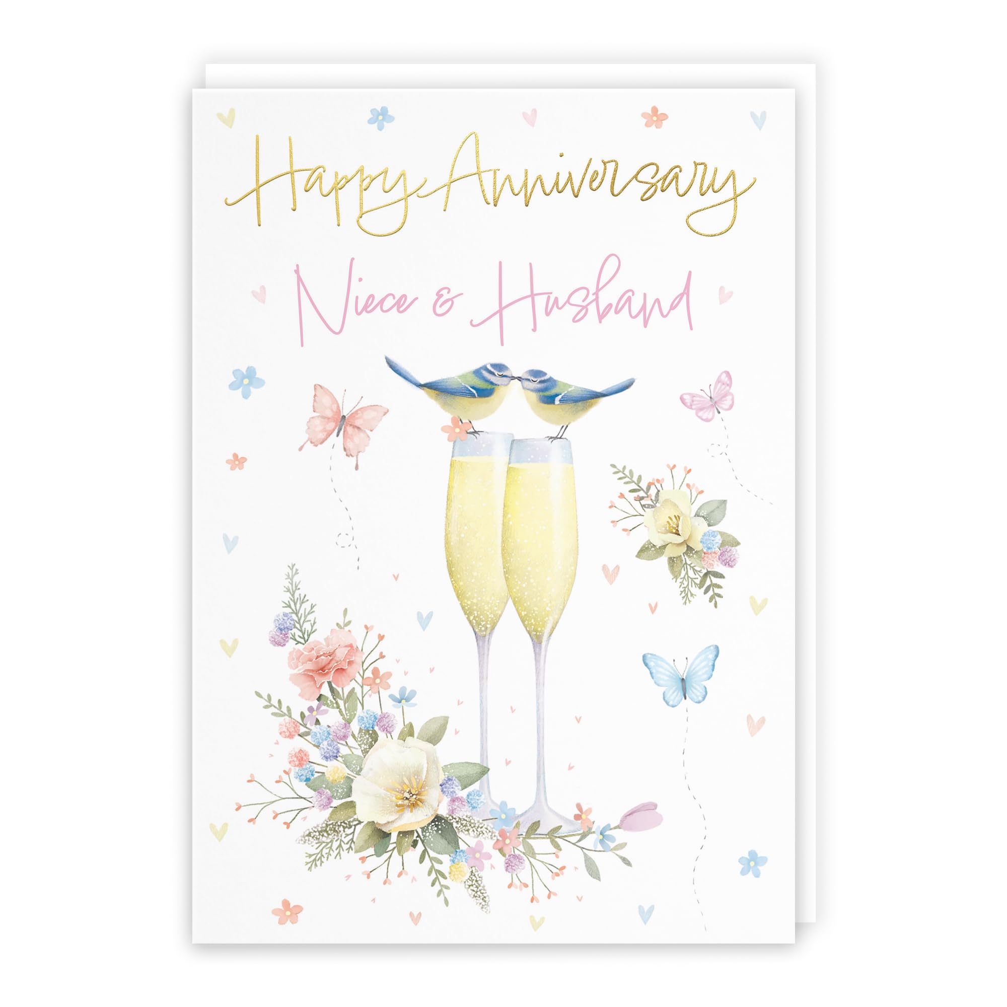 Hunts England - Niece And Husband Anniversary Card - A5 Size - Champagne Flutes - Gold Foil - Anniversary Card For Niece And Husband - Milo's Gallery