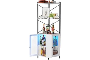 SEPTBOT Corner Bar Cabinet, Liquor Cabinet with RGB LED Light, 5 Tier Corner Cabinet with Adjustable Shelf for Mini Bar, Living Room, Home, Small Space