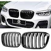 DEKEWEI G01 G02 Grille,Front Kidney Grill Compatible with 2018-2021 X3 G01,2019-2021 X4 G02 Double Slats Gloss Black Grill