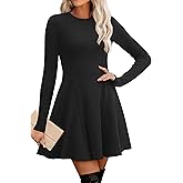 OFEEFAN Sweater Dress for Women Fall 2025 Long Sleeve Crew Neck Ribbed Knit Fit and Flare A-Line Dresses