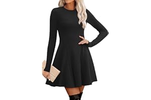 OFEEFAN Sweater Dress for Women Fall 2025 Long Sleeve Crew Neck Ribbed Knit Fit and Flare A-Line Dresses