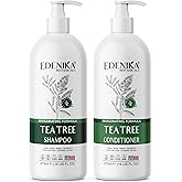 EDENIKA BOTANICALS Tea Tree Oil Shampoo and Conditioner, Soothes Itchy & Dry Scalp, Deep Cleansing for Dandruff & Buildup, Hydrates & Refreshes, Sulfate Free, Women & Men, 16 fl oz Each