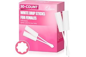 (30-Pack) Calvana White Drip Sticks for Females, Drip Stick Absorbing Sponge, Awkward Essentials, Soft and Comfortable Design, Long Handle Easy Grip, Individually Packaged