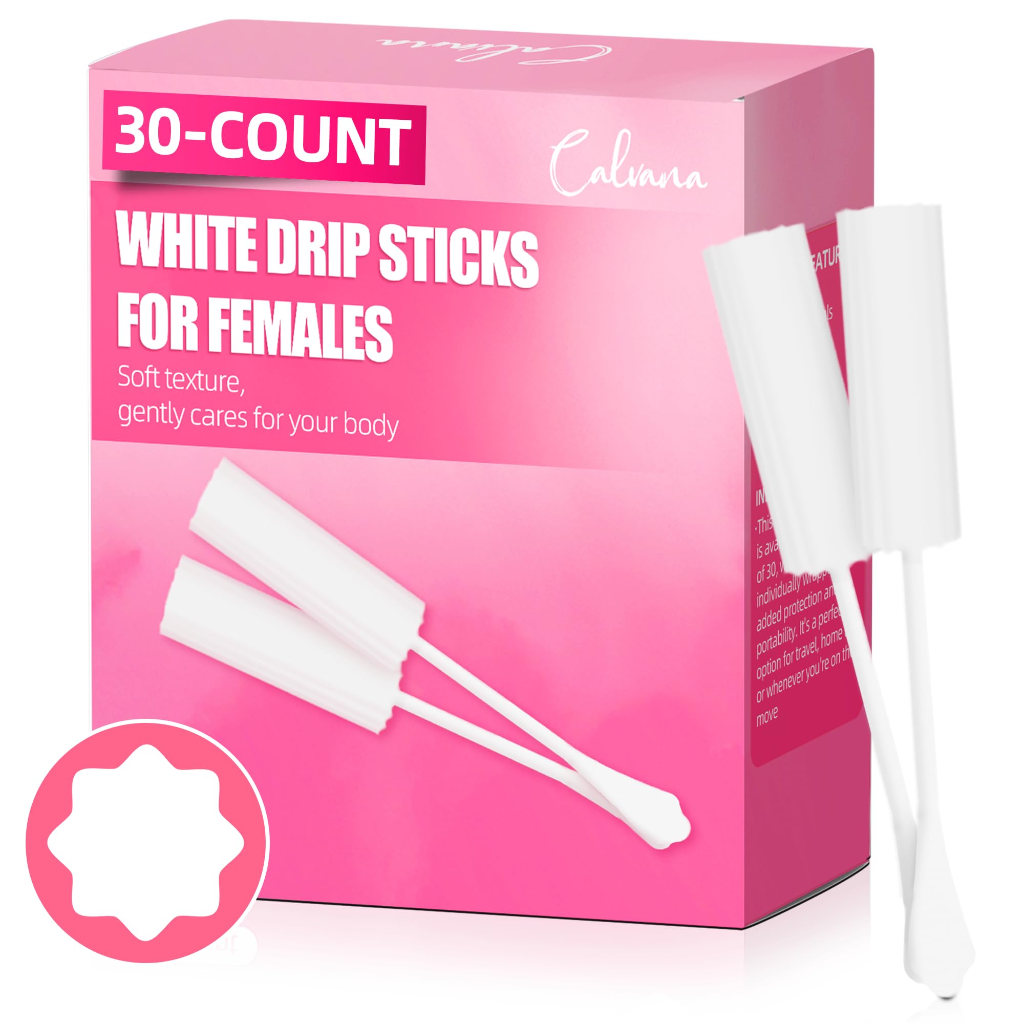 Photo 1 of (30-Pack) Calvana White Drip Sticks for Females, Drip Stick Absorbing Sponge, Awkward Essentials, Soft and Comfortable Design, Long Handle Easy Grip, Individually Packaged