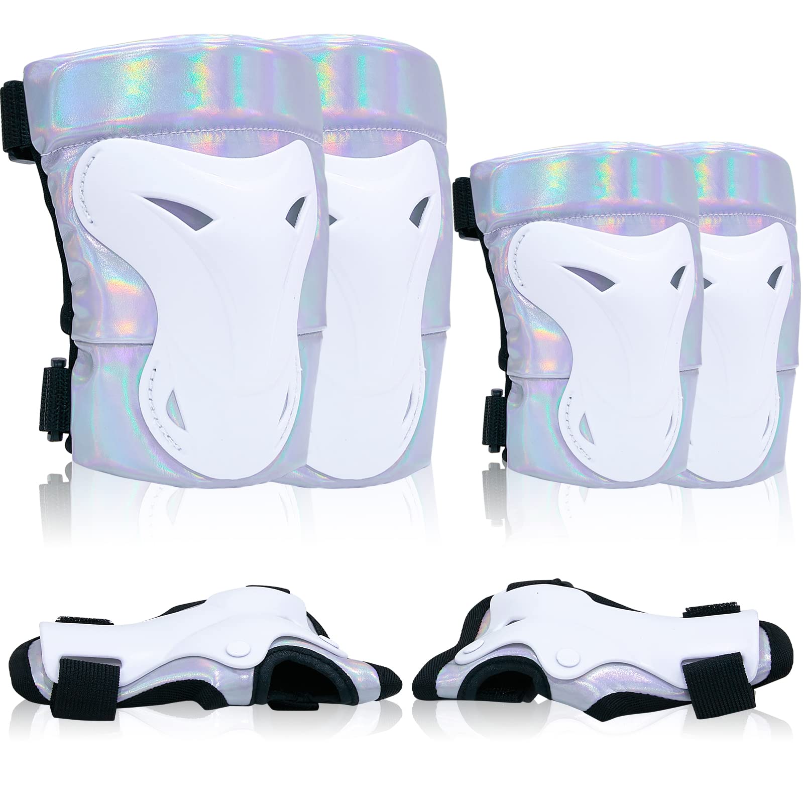 Photo 1 of Bienbee Knee Pads for Women, Knee Pads Wrist Guard Knee and Elbow Pads Adult Protective Gear Set for Skateboard, Roller Skating, for Women Men Youth Adult Kids,Laser Silver M