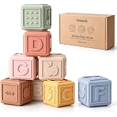 YIVEKO Baby Blocks Stacking for Babies Silicone Soft Building Blocks Teethers Montessori Toys for Babies Education Toys for Toddler Baby 8 PCS-Gentle