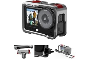 Flymile Action 6 Camera Cage for DJI Osmo Action 6, Protective Case Metal Frame with Silicone Lens Cap, Cold Shoe & 1/4" Thre