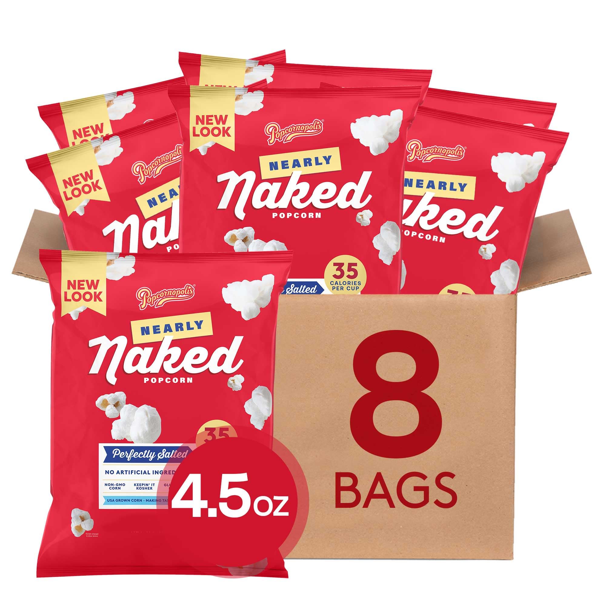 Photo 1 of Popcornopolis Perfectly Salted Nearly Naked 8 ct, 4.5 oz Case, Salt Flavored Better-For-You Popcorn