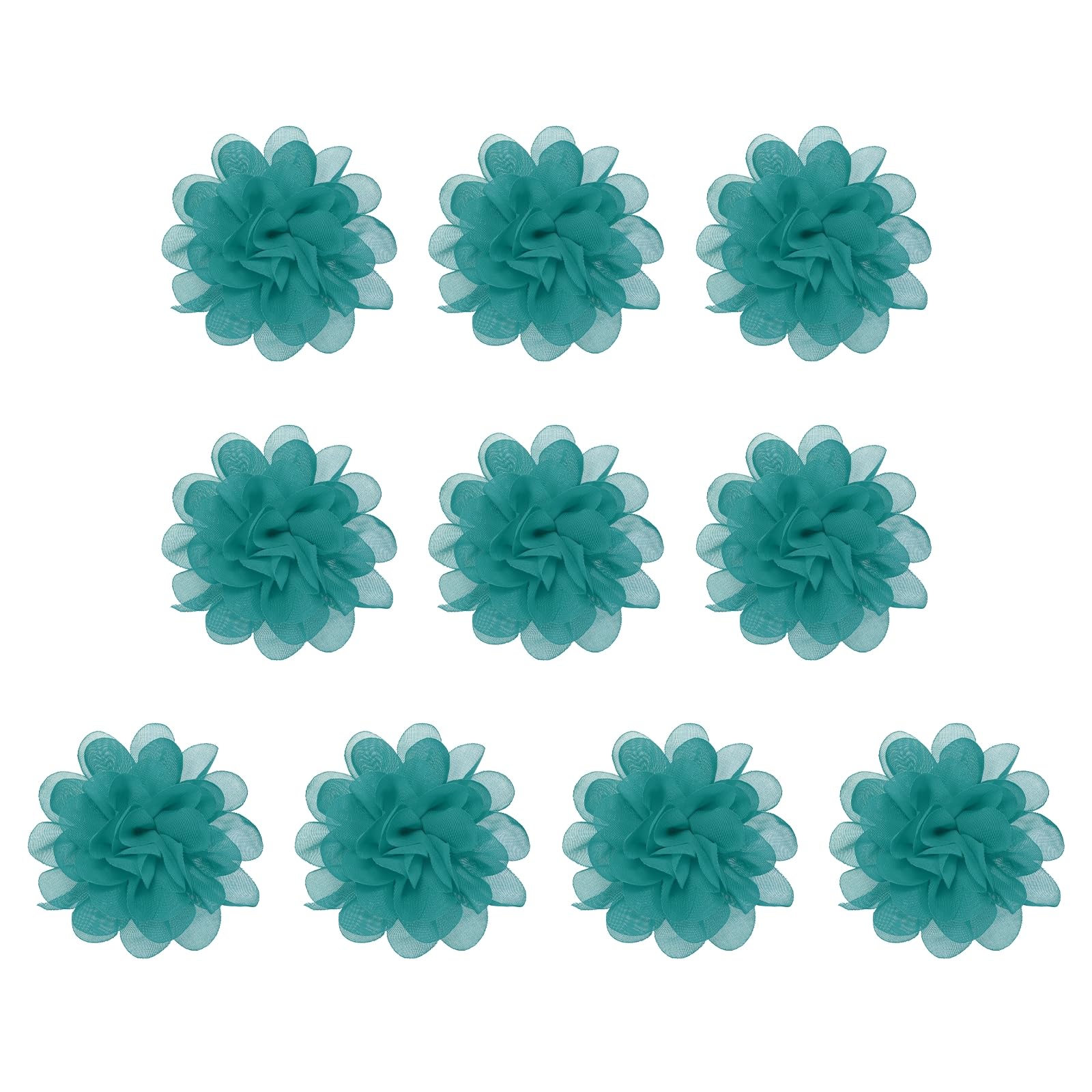 PATIKIL 3.9" Chiffon Flowers, 10 Pcs Mesh Fabric Flowers Sewing Fabric Appliques Headband Embellishments for DIY Craft Wedding Decor, Turquoise