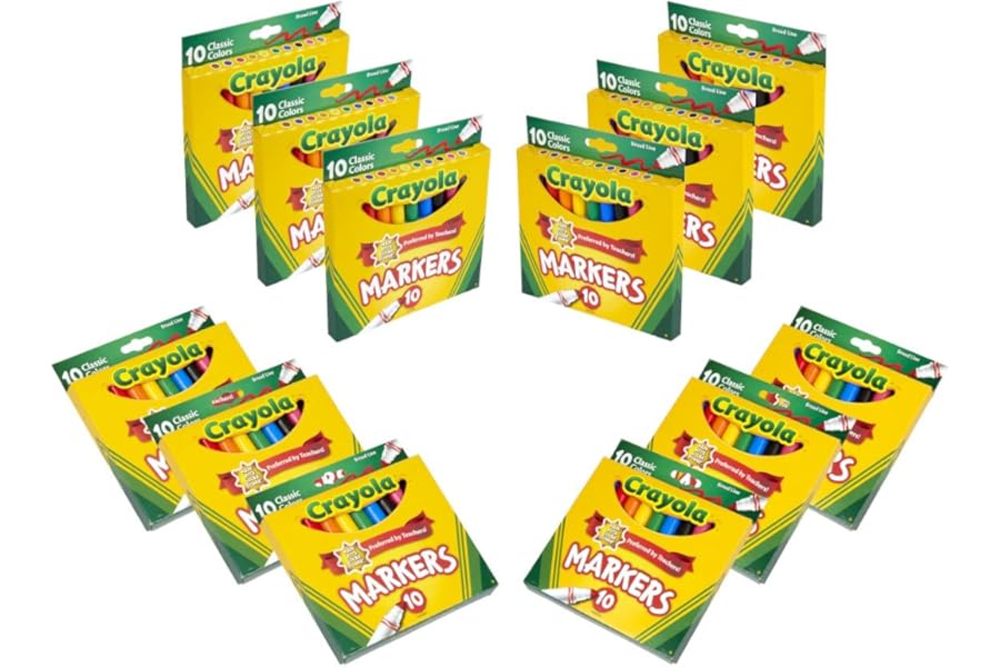 Crayola Broad Line Markers (12pk), Assorted Bulk Markers for Kids, Arts & Crafts Supplies for Coloring Books, Construction Pa