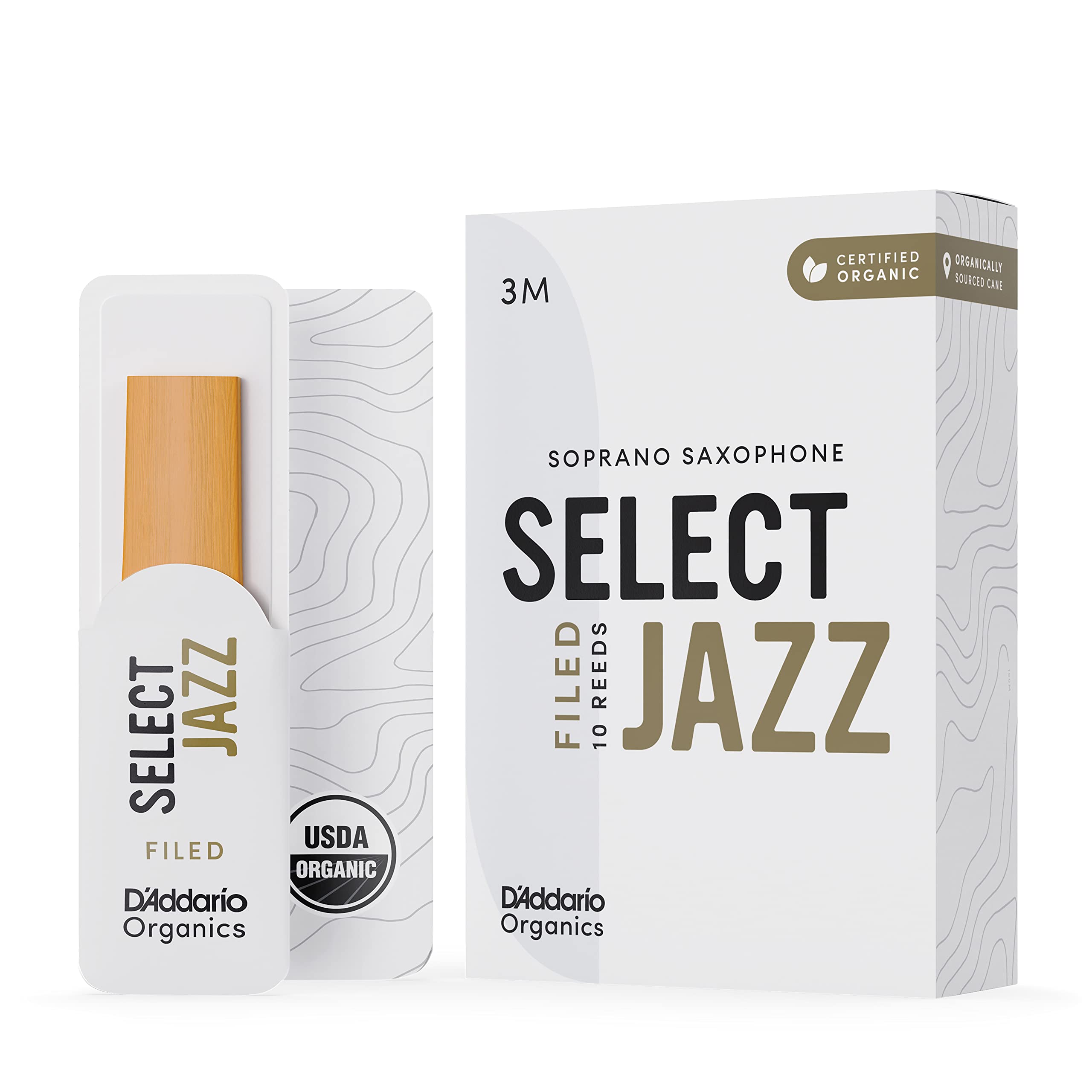 D'Addario Organic Select Jazz Filed Soprano Saxophone Reeds - Sax Reeds - Individually Sealed - 3 Medium, 5 Pack