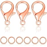 90PCs Fadeless Lobster Claw Clasps & Jump Rings for Jewelry Making, Necklace Bracelet Findings & Supplies (Rose Gold Plated)