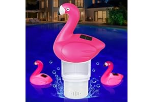 Blufree Pool Chlorine Floater, Solar Flamingo Chlorine Tablet Floater w/Adjustable Release, Glow in The Dark Large Capacity Floating Chlorines Dispenser for Pool Hot Tub Spa