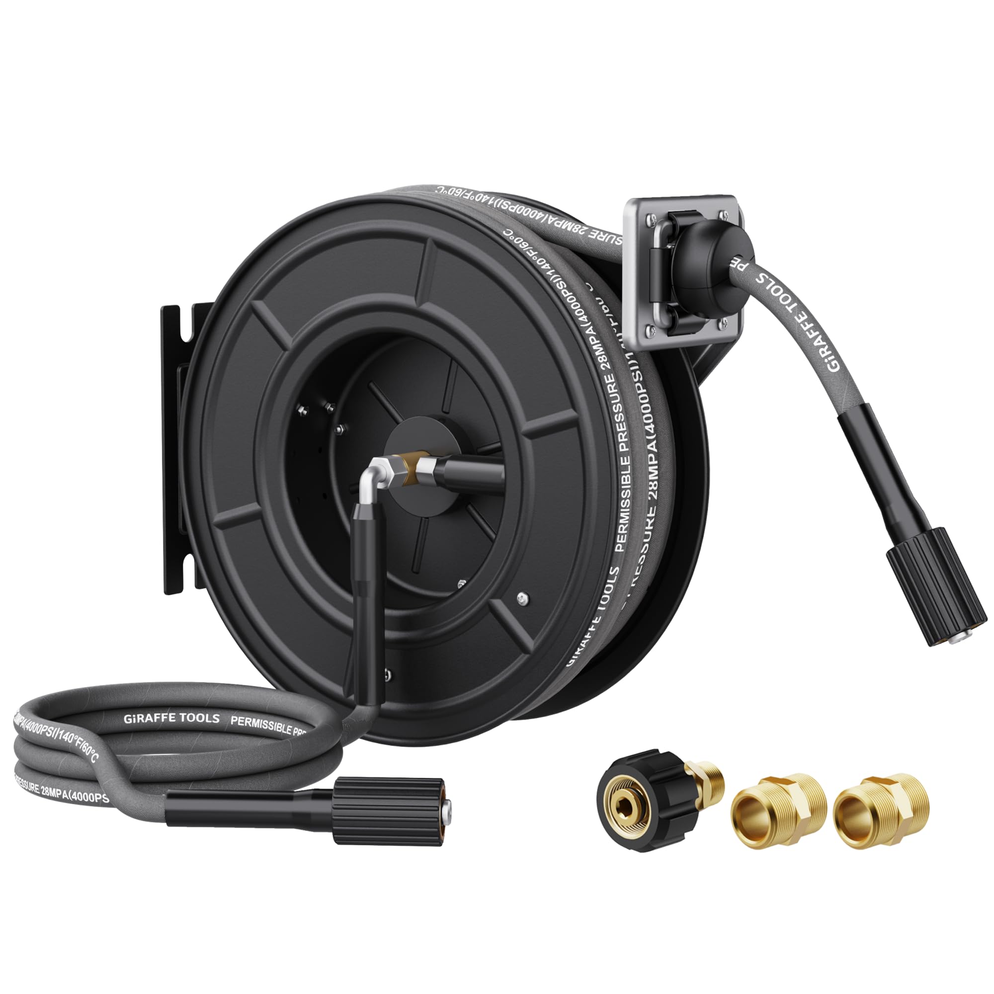 Photo 1 of ***SIMILAR ITEM*** Giraffe Tools Pressure Washer Hose Reel 60ft, Power Washer Hose Reel, Pressure Washer Retractable Hose Reel, Heavy Duty, Wall/Floor Mounted, 4000 PSI, Dark Silver