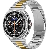 Suphart Metal Bands Compatible with Samsung Galaxy Watch 8 Band 44mm 40mm/Galaxy Watch 8 Classic 46mm, No Gap Stainless Steel Strap for Women and Men, Silver-Gold