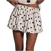 WDIRARA Women's Polka Dots Bubble Skirt Elastic Waist Ruffle Hem A Line Mini Skirts