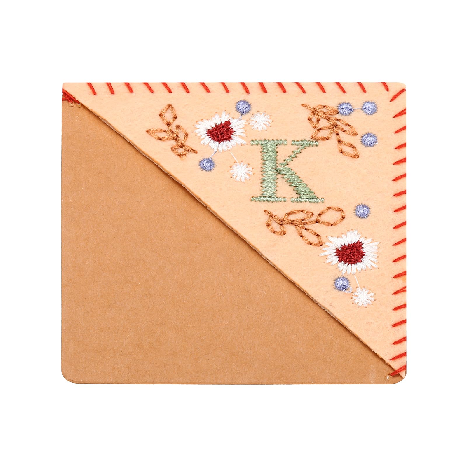 PATIKIL Personalized Embroidered Corner Bookmark, Cute Flower Felt Stitched Triangle Book Mark Page Marker for Women Men Book Lovers Teachers, Pink, Letter K