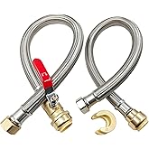 3/4" Ball Valve x 3/4" FIP x 24" Water Heater Hose Connector, Stainless Steel Braided Corrugated Flexible Water Heater Connec