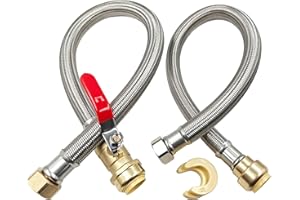 SMZTOOLS 3/4" Ball Valve x 3/4" FIP x 24" Water Heater Hose Connector, Stainless Steel Braided Corrugated Flexible Water Heater Connector, Push To Connect Brass Plumbing Fitting, Copper, Pex, CPVC, 2 Pack