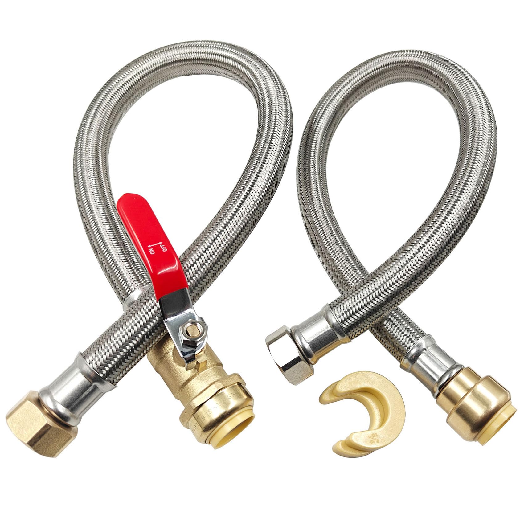 Photo 1 of 3/4" Ball Valve x 3/4" FIP x 24" Water Heater Hose Connector, Stainless Steel Braided Corrugated Flexible Water Heater Connector, Push To Connect Brass Plumbing Fitting, Copper, Pex, CPVC, 2 Pack
