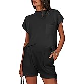 ANRABESS Women's Two Piece Summer Outfits Knit Sweater Short Sets Pullover Tops & Shorts Lounge Matching Clothes Set