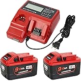 2 Pack 18V 9.0 Ah Batteries Replacement for Milwaukee m18 Battery + 48-59-1812 M-18 Charger kit LCD Display USB Port