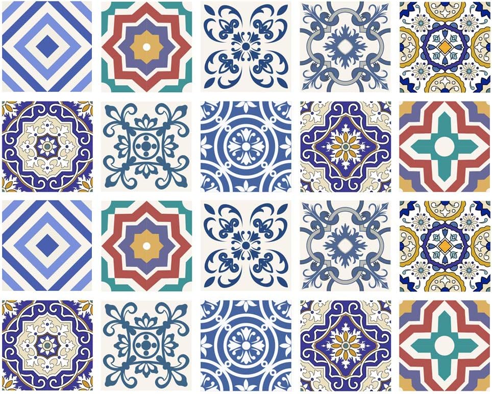 Poromoro Spanish Portuguese Azulejo Style Backsplash Peel and Stick Tile Stickers Set of 30 pcs(30_5.9_E)