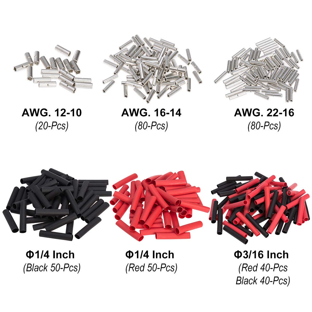RockDIG 360PCS 22-16 16-14 12-10 Gauge Butt Splice Terminal with 3:1 Heat Shrink Tubing Assortment Kit, Matte Tinned Red Copper Connectors Non-Insulated: Industrial & Scientific