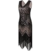 Vijiv Women 1920s Gastby Sequin Art Nouveau Embellished Fringed Flapper Dress