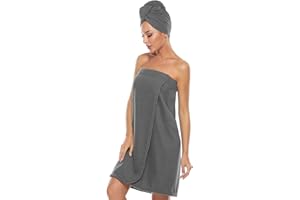ROSYLINE Bath Towel for Women Towel Wrap with Hair Drying&Adjustable Closure Grey XL