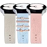 ORATYFAN Bands for Samsung Galaxy Watch 7/6/5/4/FE Band 40mm 44mm with Charms, 20mm Women Flower Engraved Silicone Replacement Strap for Galaxy Watch 5 Pro/Watch 3/Galaxy Active 2/Watch 4 Classic