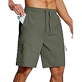 SERAMY Mens Hiking Cargo Shorts 9 Inch with Zipper Pockets Quick Dry Stretch Lightweight Drawstring for Outdoor Fishing