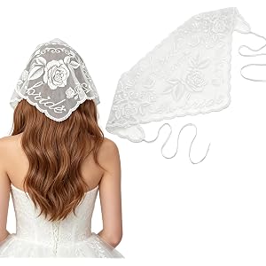 White Lace Embroidered Tulle Bride Headscarf Bachelorette Hair Accessory | White embroidered lace tulle, elegant bride bandan