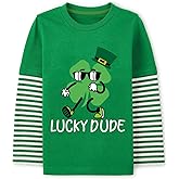 Kids St.Patrick's Day Shirt for Boys Girls Clover Patchwork T-Shirts Long Sleeve Irish Tees Lucky Shamrock Tops 4-10 Years