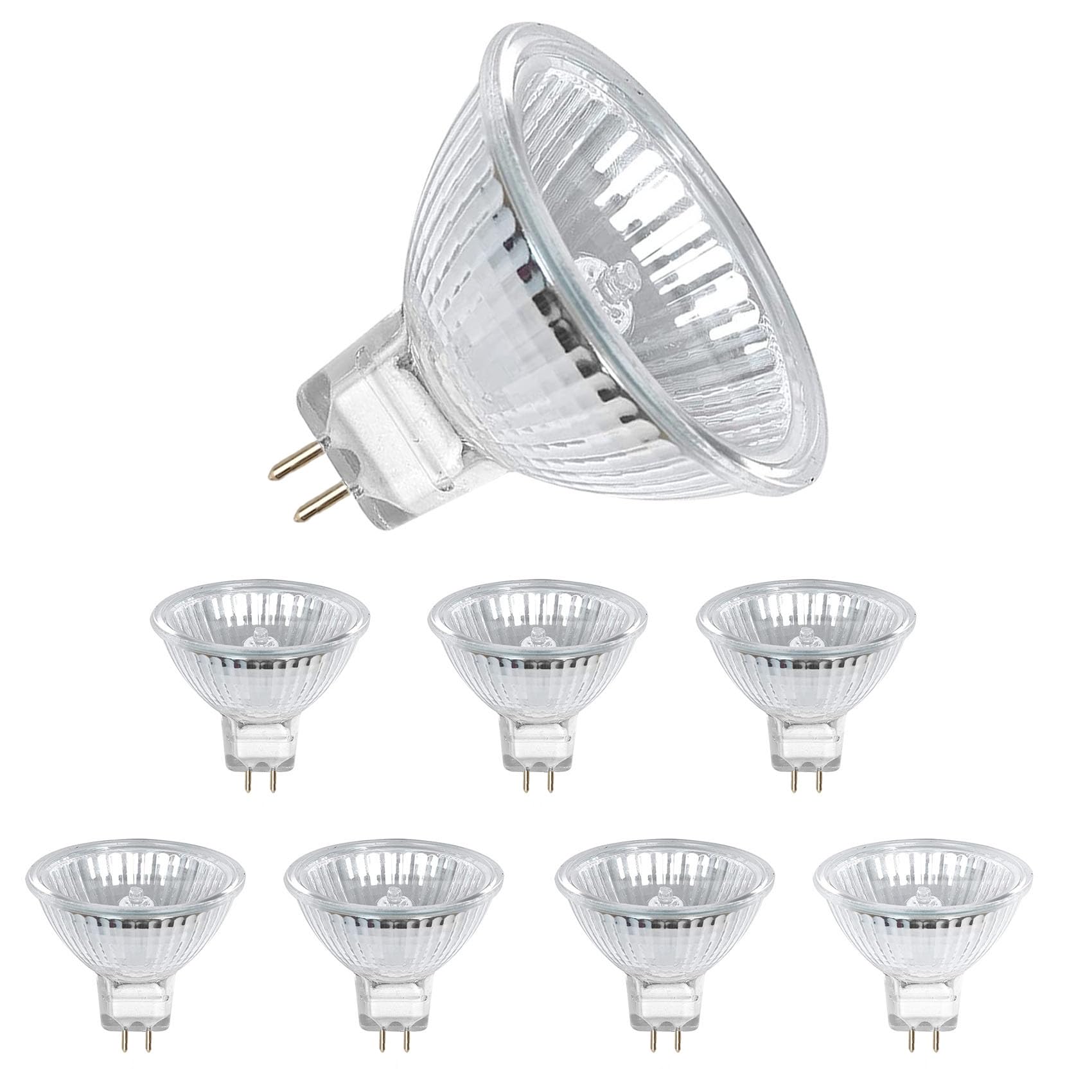 IuulFex Halogen Light Bulbs 8 Pack MR16 12V 50W Spot Light Bulb 2 Pin Base Glass Lens Cover Dimmable Spotlight Bulbs for Ceiling Light Warm White 2700K