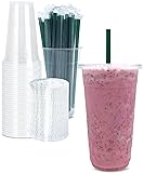 32 oz Clear Plastic Cups with Lids and