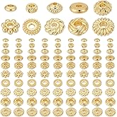 PH PandaHall 100pcs 18K Gold Spacer Beads 10 Styles Metal Beads Flat Round Gold Beads Flower Rondelle Beads Loose Beads for Summer Bikini Beach Layered Bracelets Necklaces Earrings Jewelry Making